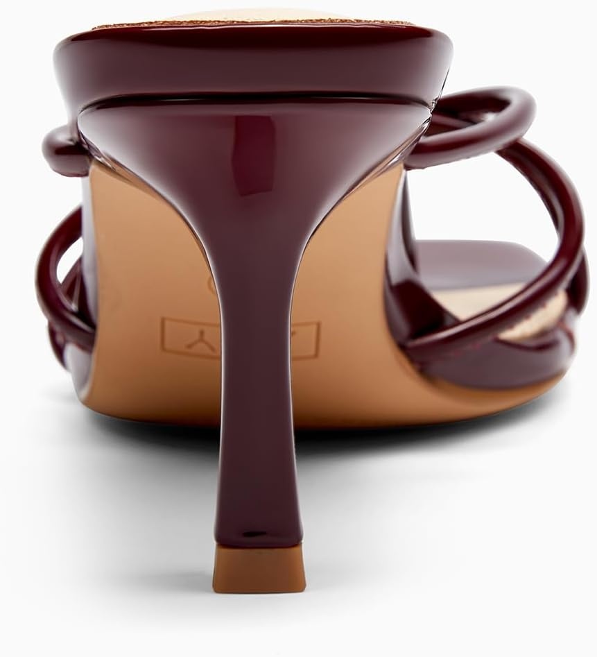 image:imageLAICIGO Womens Square Open Toe Flip Flops Stiletto Heels Strappy Thong Slide on Slingback Mules SandalsRed Wine