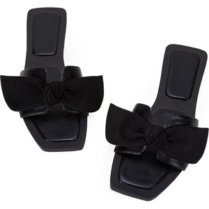 LAICIGO Womens Slip on Bow Sandals Dressy Comfortable Flat Sandals Square Toe Summer Slides(Black)