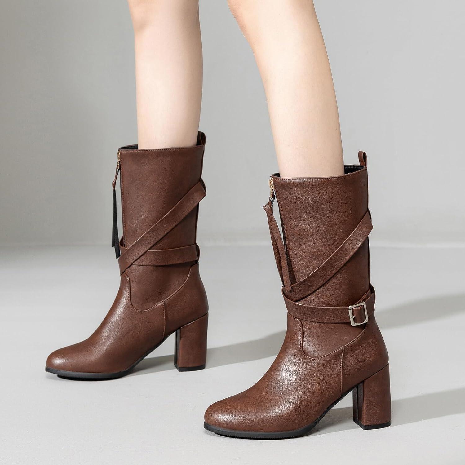 imageBottes Western Femme Hiver Talon Haut Carr Zip 3352Beige Elgante