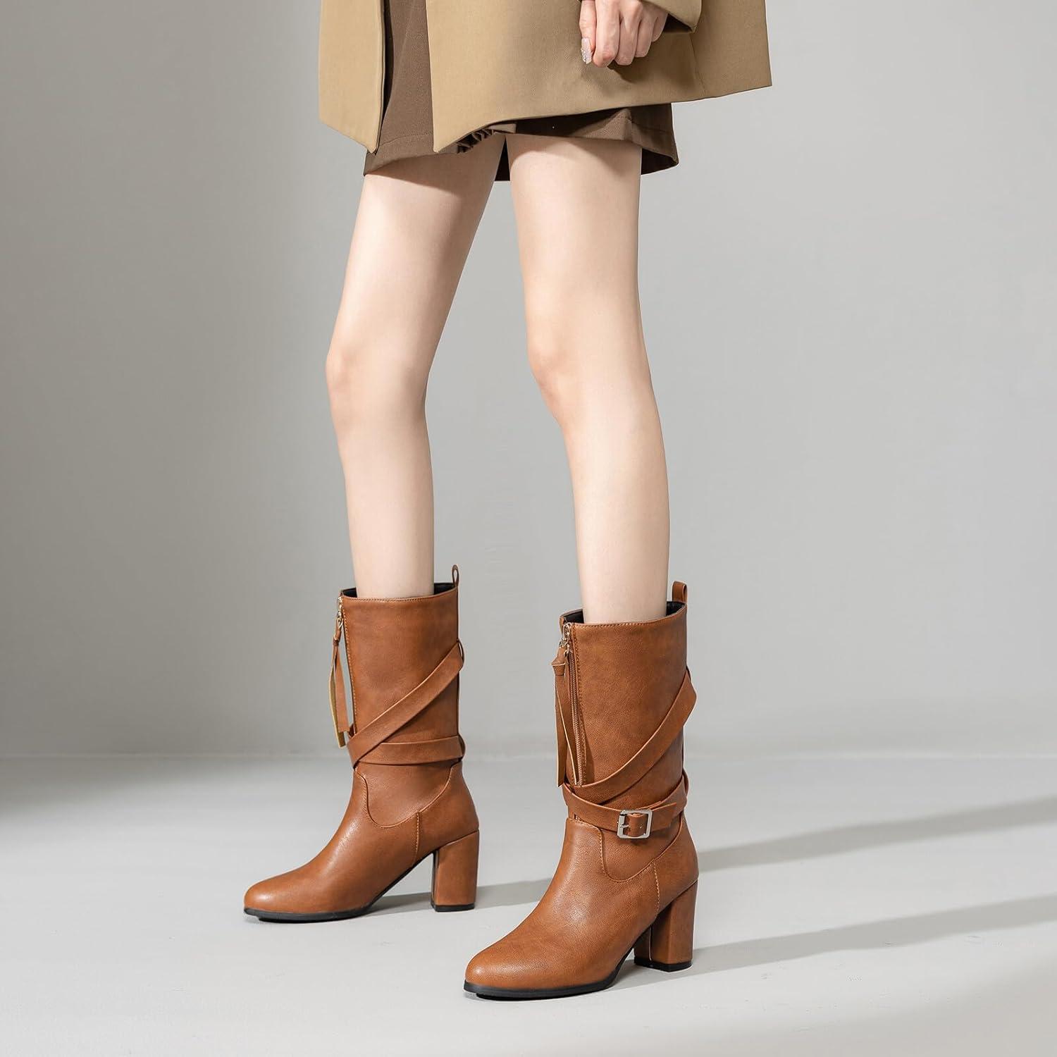 imageBottes Western Femme Hiver Talon Haut Carr Zip 3352Marron Camel