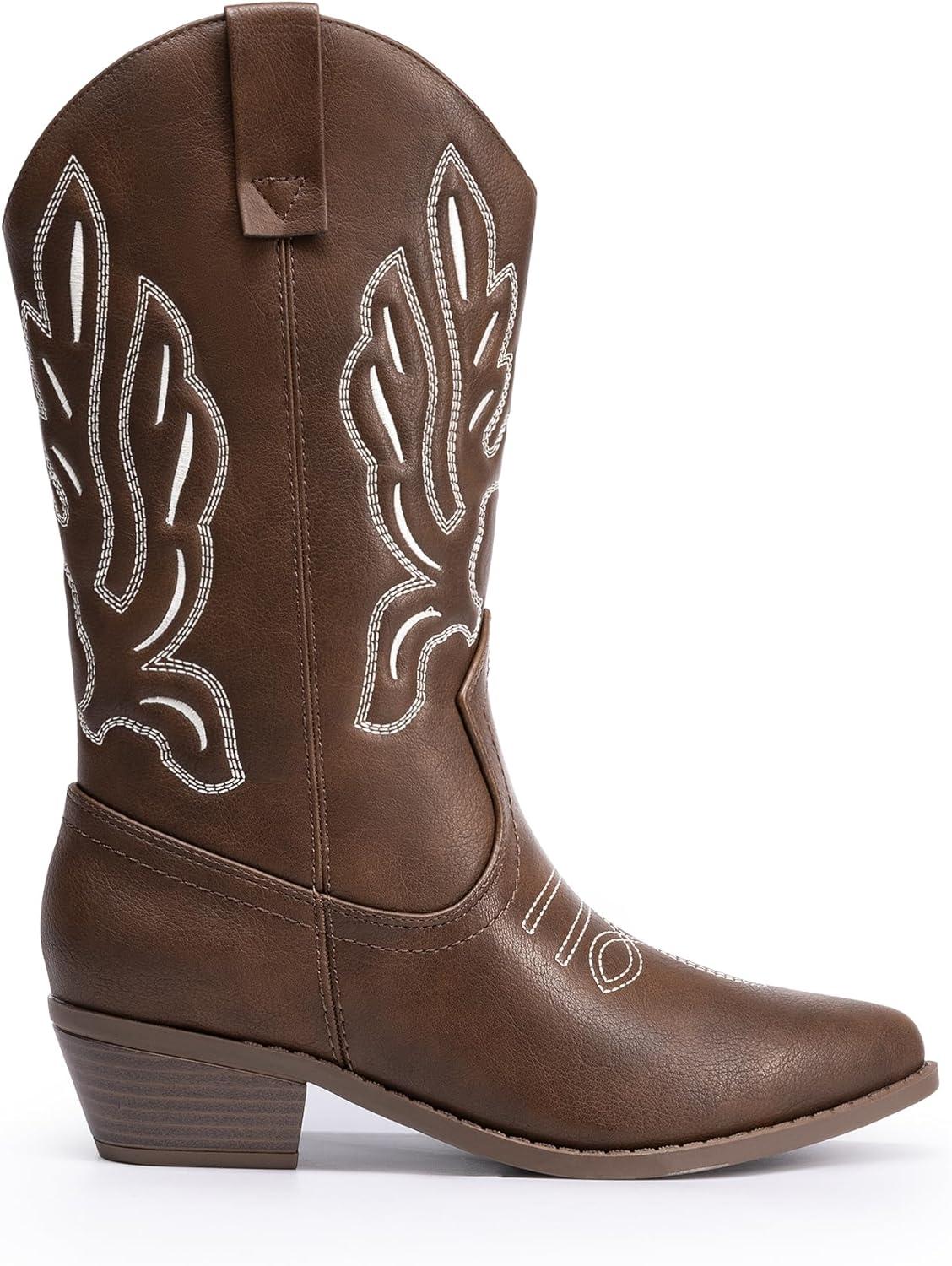 imageDREAM PAIRS Bottes Femme Classique Bottes Western pour Femmes Confortable Bottines Elgantes DWUMMB2419Marron Pu