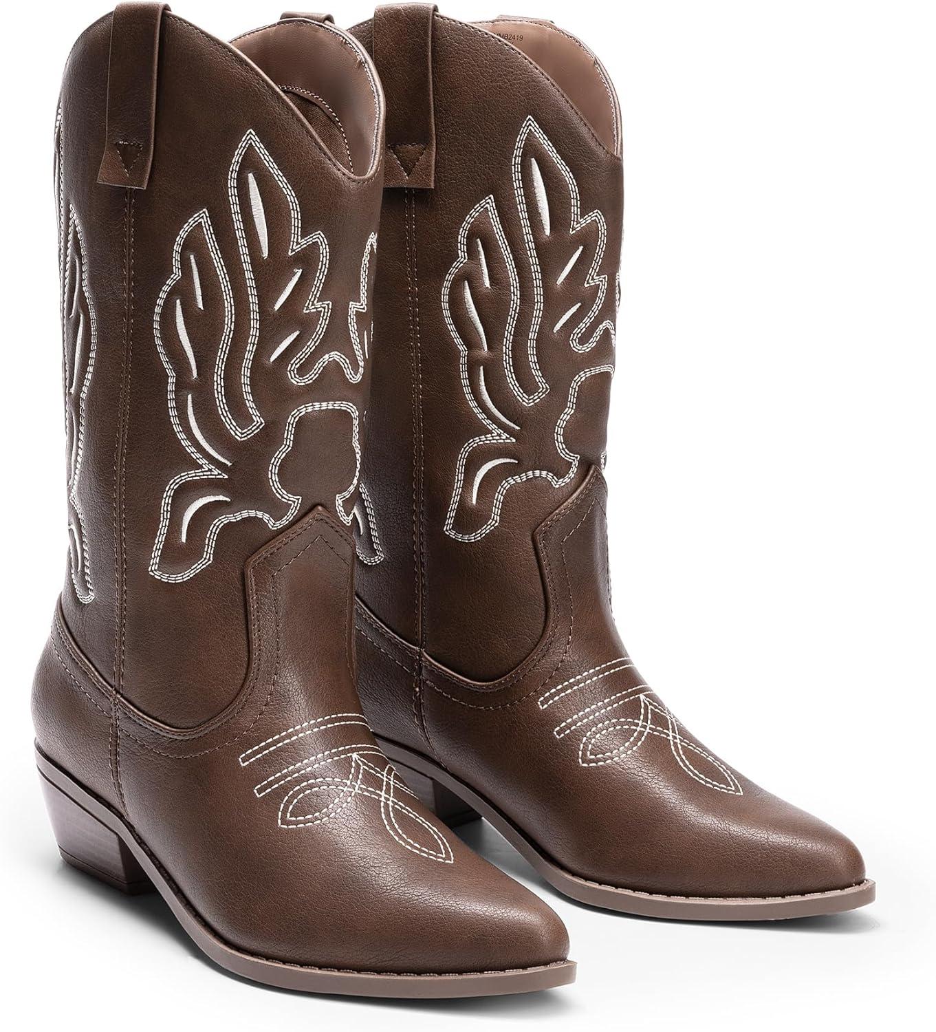 imageDREAM PAIRS Bottes Femme Classique Bottes Western pour Femmes Confortable Bottines Elgantes DWUMMB2419Marron Pu