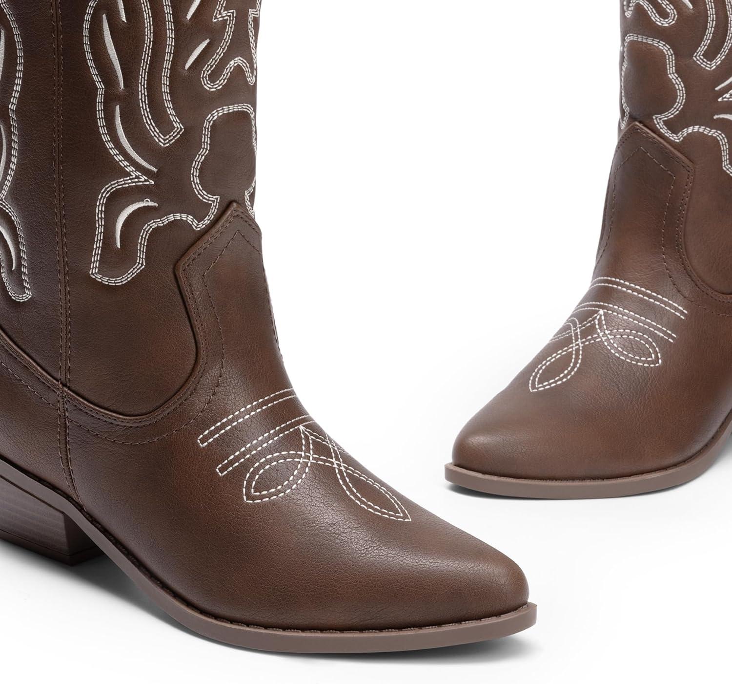 imageDREAM PAIRS Bottes Femme Classique Bottes Western pour Femmes Confortable Bottines Elgantes DWUMMB2419Marron Pu