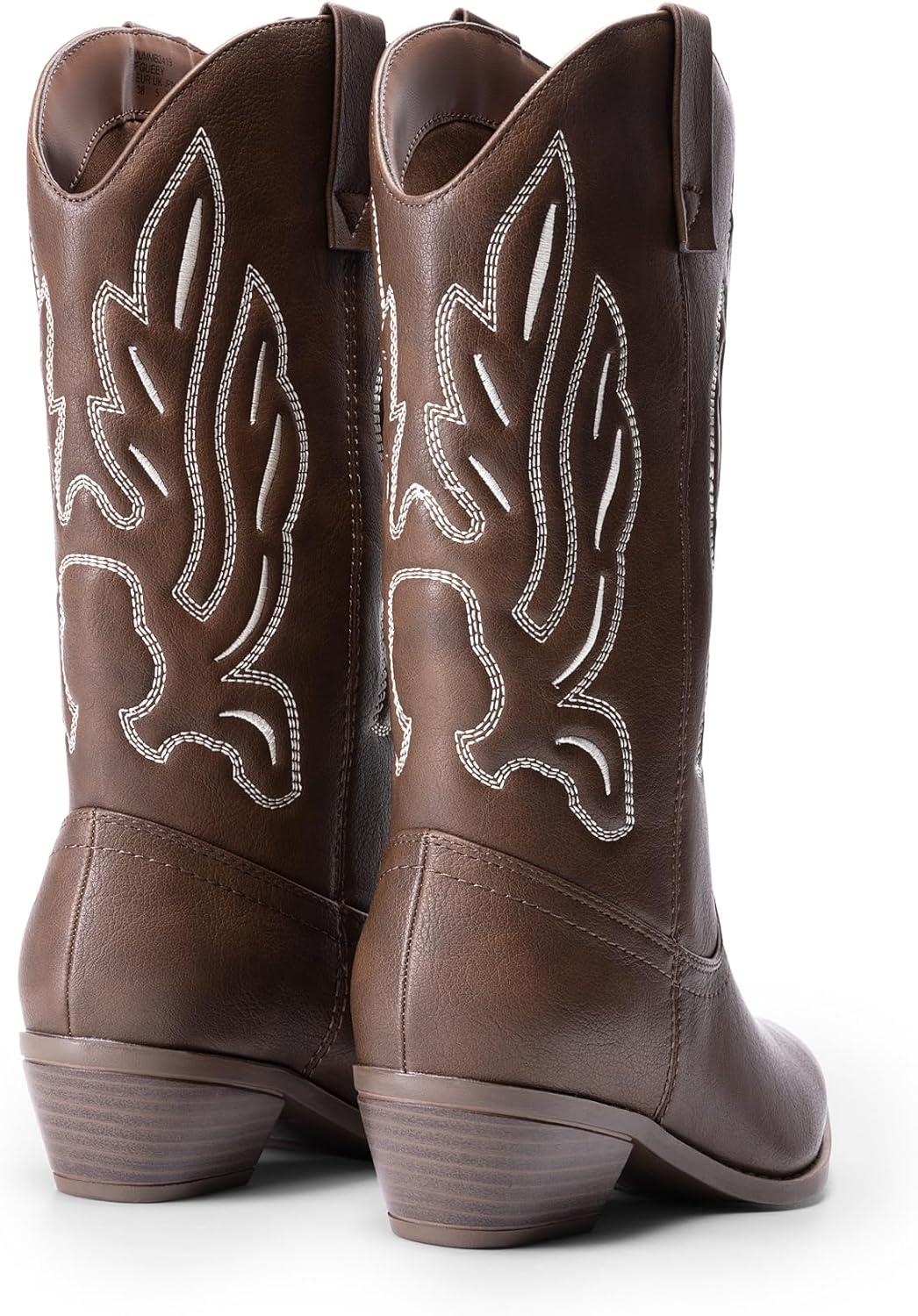 imageDREAM PAIRS Bottes Femme Classique Bottes Western pour Femmes Confortable Bottines Elgantes DWUMMB2419Marron Pu