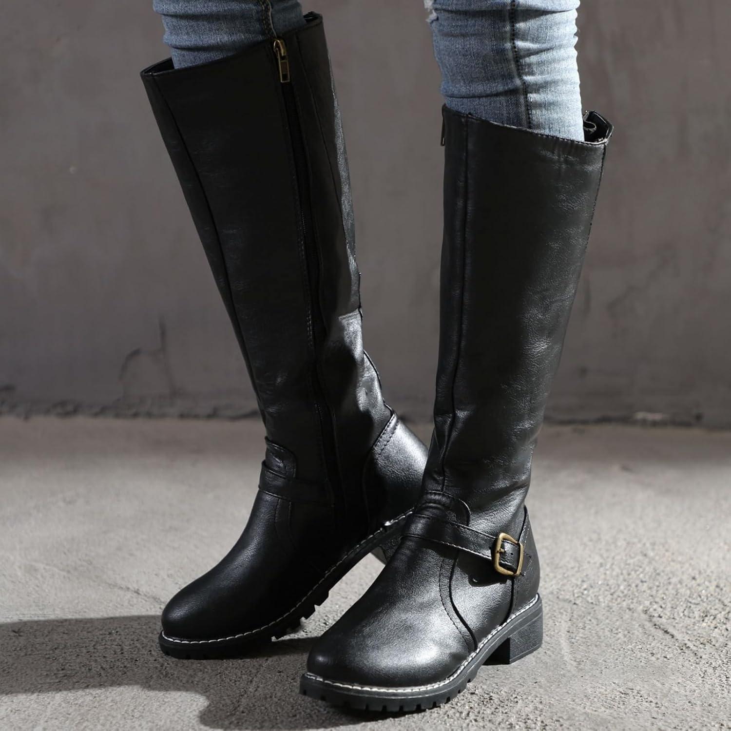 imageENEN Santiag Femme Cuir Western Taille 3543 Santiag Femme Gros Mollet Bottes Cowboy Talon Haut avec Fermeture clair Bottes Western Country pour TrekkingA125 Marron