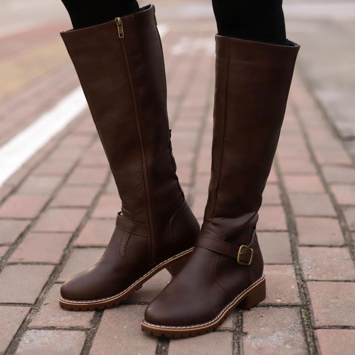 imageENEN Santiag Femme Cuir Western Taille 3543 Santiag Femme Gros Mollet Bottes Cowboy Talon Haut avec Fermeture clair Bottes Western Country pour TrekkingA125 Noir