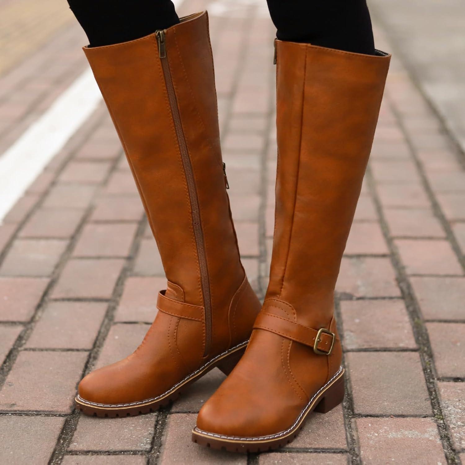 imageENEN Santiag Femme Cuir Western Taille 3543 Santiag Femme Gros Mollet Bottes Cowboy Talon Haut avec Fermeture clair Bottes Western Country pour TrekkingA125 Noir