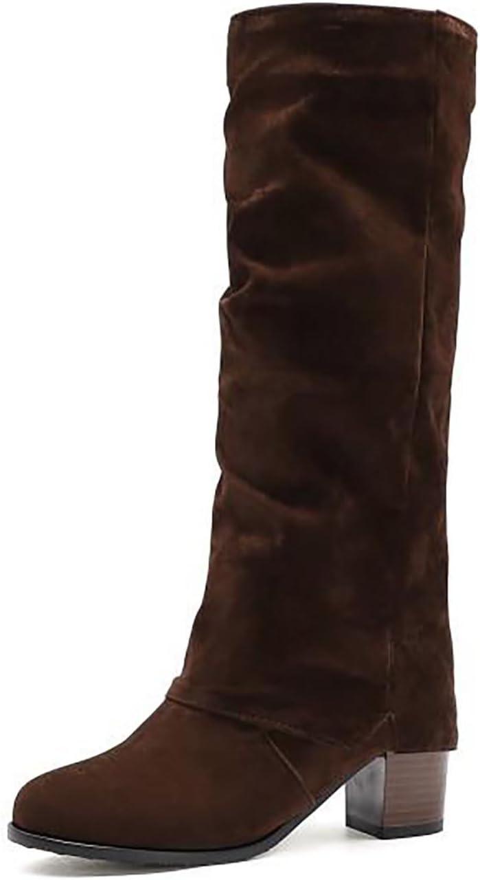 imageGenerisch Bottes hautes pour femme Bottes hautes pliables Avec talon Bottes en cuir Bottes longues pour cavalier Bottes western pointues Bottes hautes pour femmeMarron