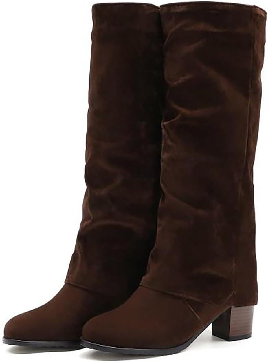imageGenerisch Bottes hautes pour femme Bottes hautes pliables Avec talon Bottes en cuir Bottes longues pour cavalier Bottes western pointues Bottes hautes pour femmeMarron