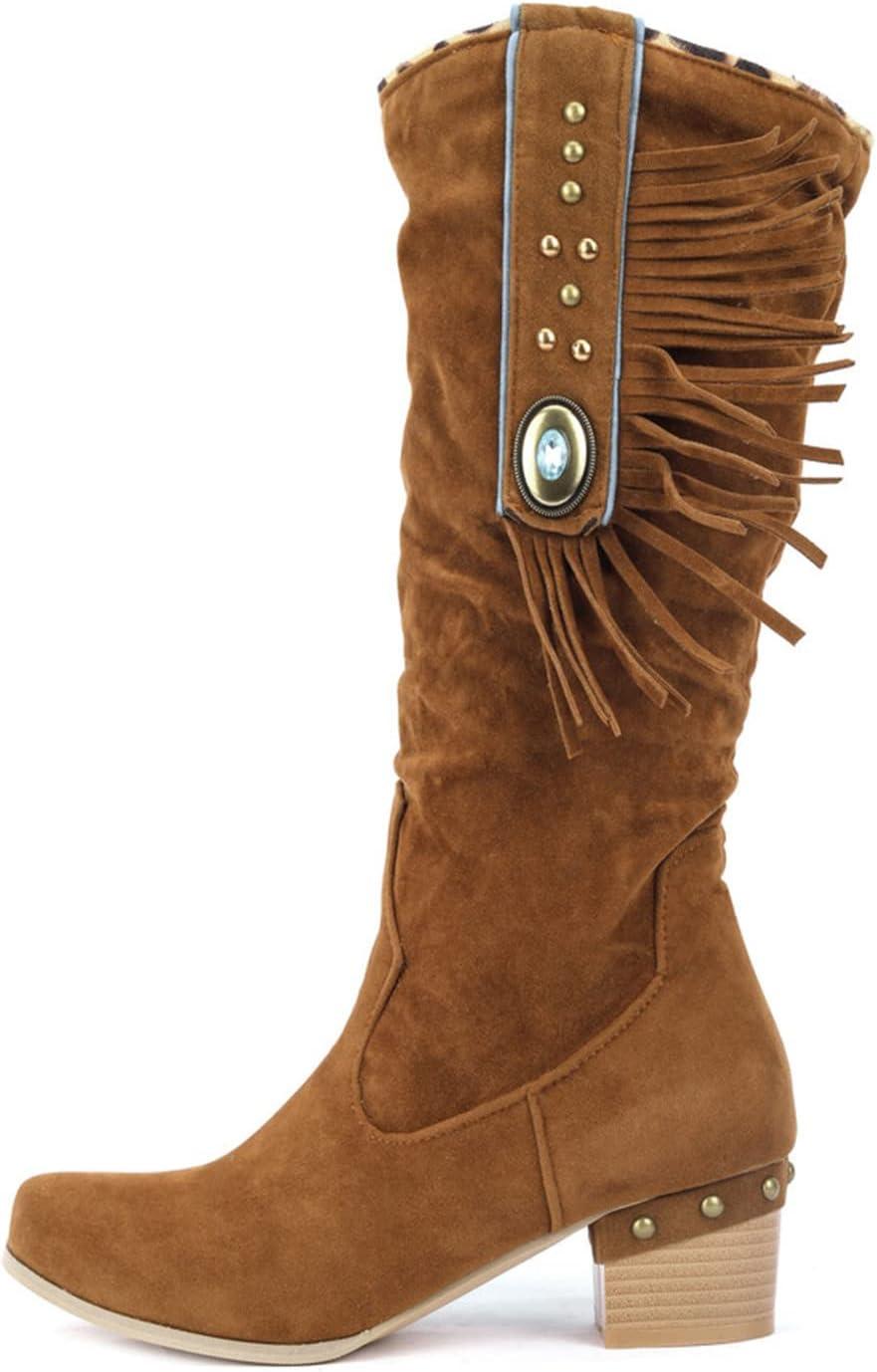imageSantiags Botte Cuissarde Femme Bottes Longues pour Femme Botte Haute Chaussure A Talon Bottes Country en Cuir Equitation WesternMarron