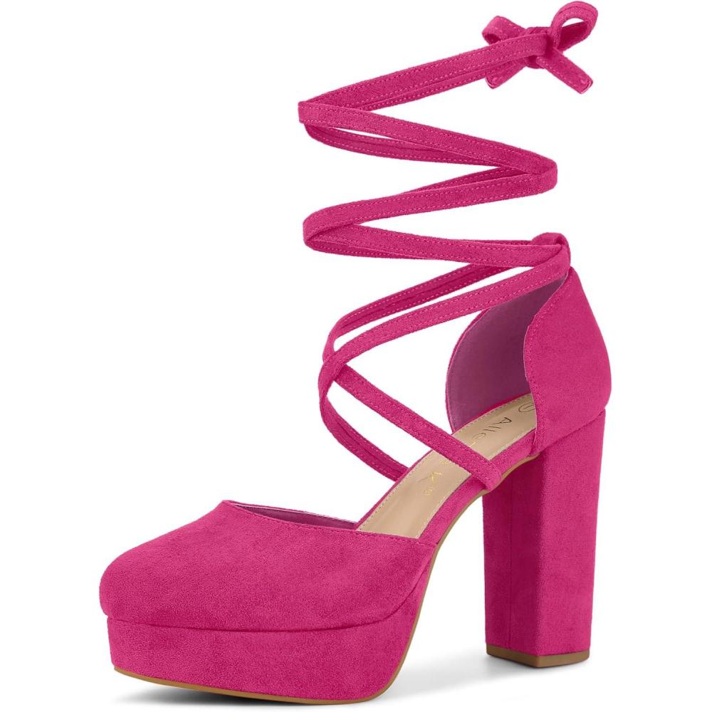 imageAllegra K Escarpins Plateforme Lacets pour FemmesRose Vif