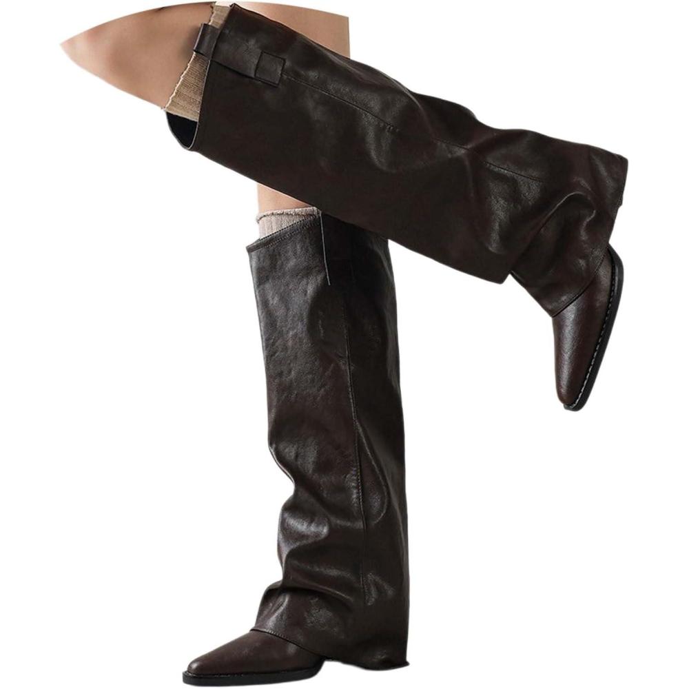 imageBottes Femme Cuir Elgantes Avec Talon Haut Bottines Haute Medievales Chaussure Botte De Cowboy Western Avec Talon Chaussure Femme Confortable BottineA6 Braun