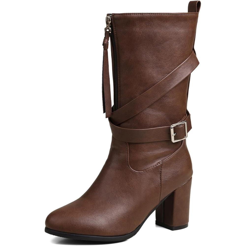 imageBottes Western Femme Hiver Talon Haut Carr Zip 3352Beige Elgante