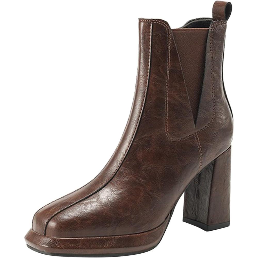 imageBottes western pour femme Avec bout carr En cuir verni Bottes talons hauts Doubles lgantes Avec talon mimollet Pour lhiverMarron