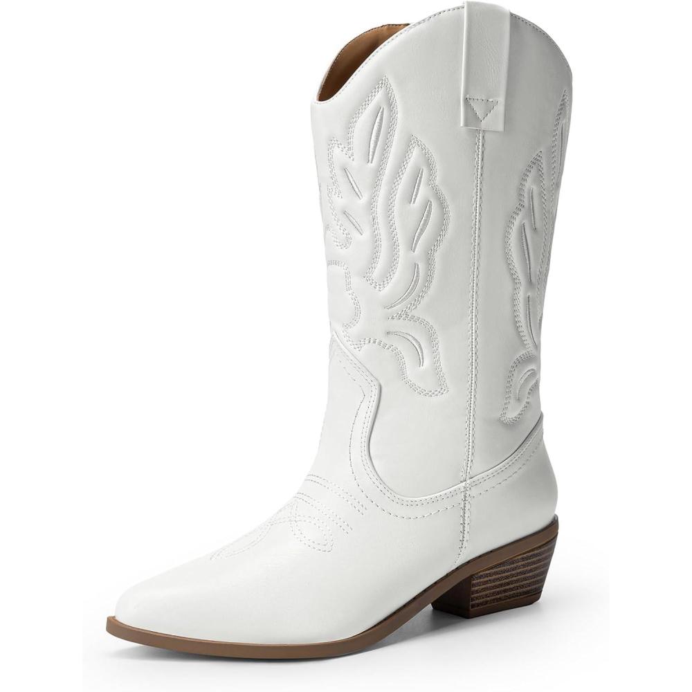 imageDREAM PAIRS Bottes Femme Classique Bottes Western pour Femmes Confortable Bottines Elgantes DWUMMB2419Blanc Pu