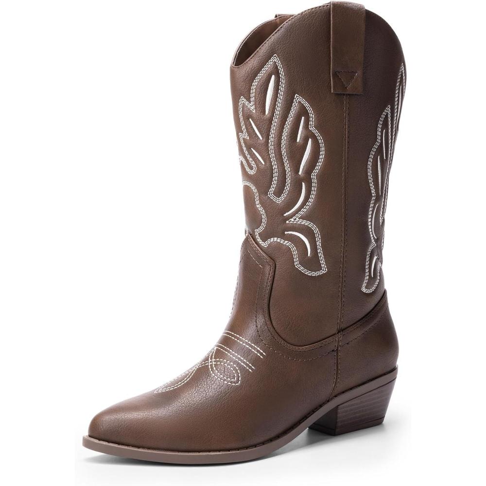 imageDREAM PAIRS Bottes Femme Classique Bottes Western pour Femmes Confortable Bottines Elgantes DWUMMB2419Marron Pu