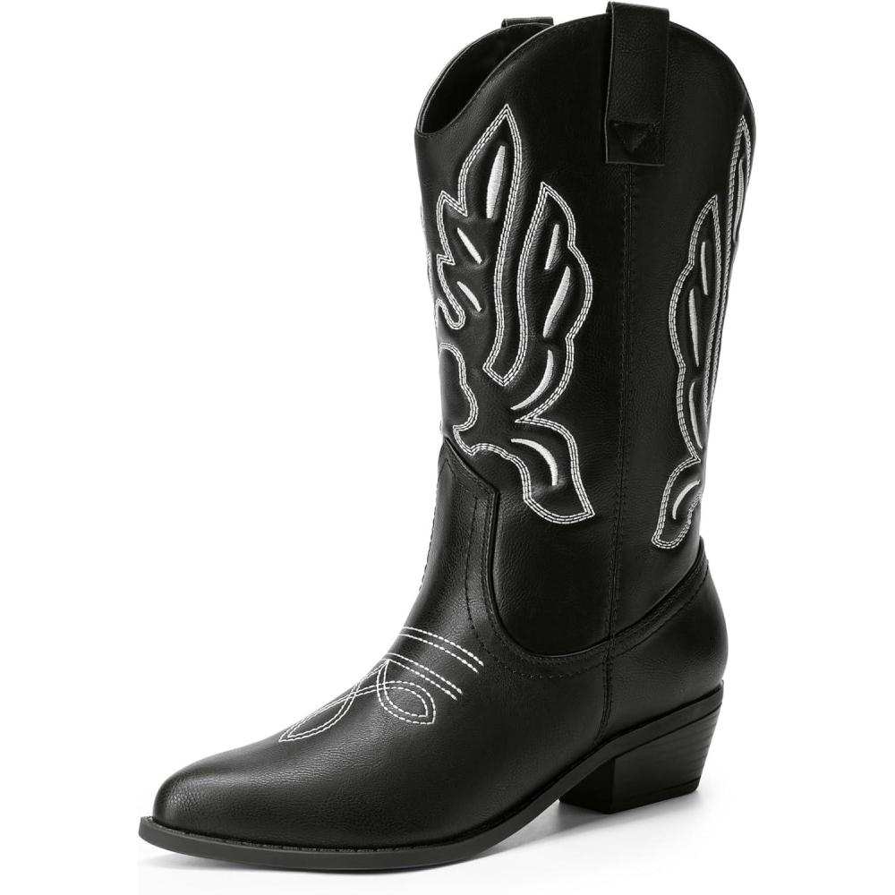 imageDREAM PAIRS Bottes Femme Classique Bottes Western pour Femmes Confortable Bottines Elgantes DWUMMB2419Noir Pu