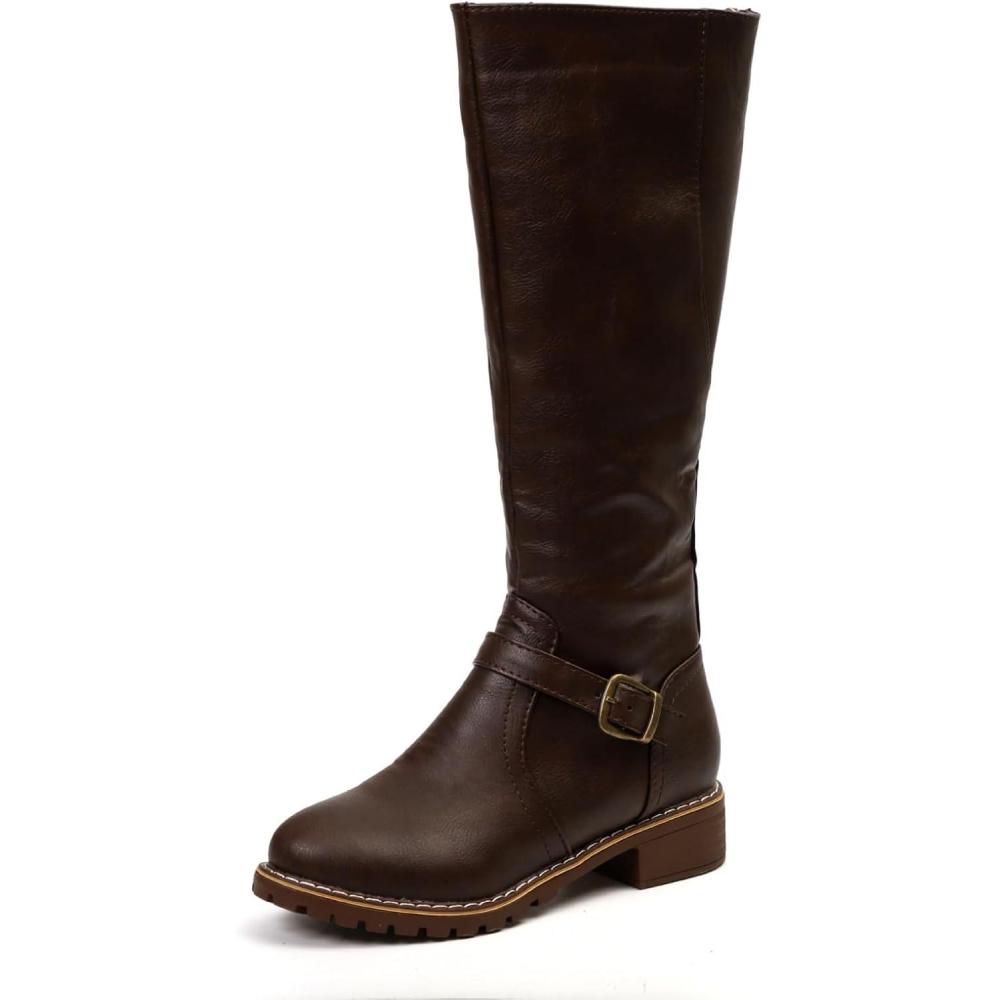 imageENEN Santiag Femme Cuir Western Taille 3543 Santiag Femme Gros Mollet Bottes Cowboy Talon Haut avec Fermeture clair Bottes Western Country pour TrekkingA125 Marron