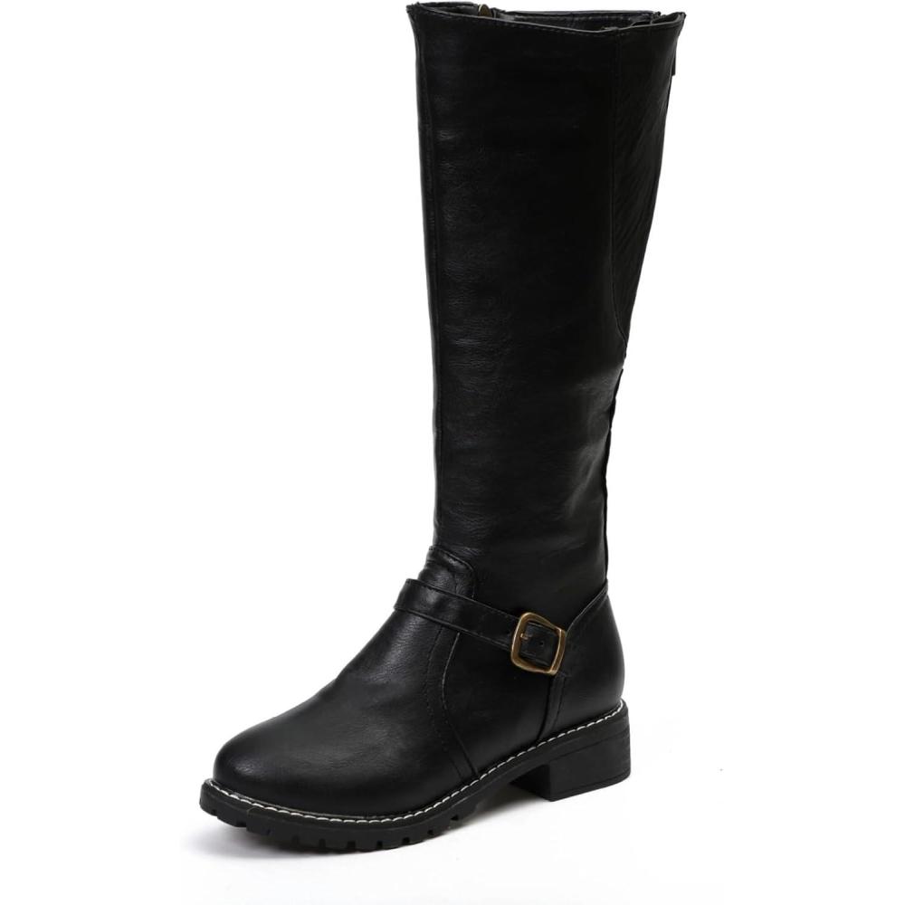 imageENEN Santiag Femme Cuir Western Taille 3543 Santiag Femme Gros Mollet Bottes Cowboy Talon Haut avec Fermeture clair Bottes Western Country pour TrekkingA125 Noir