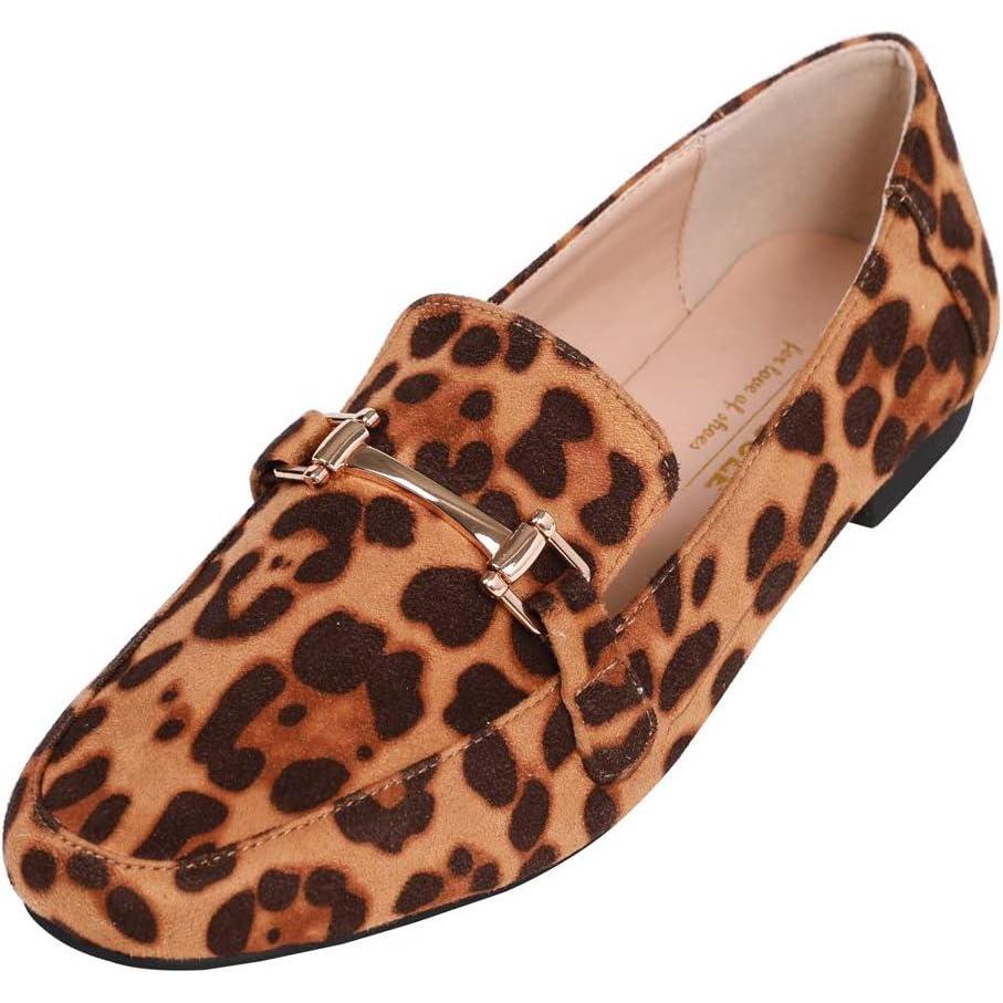 imageFeversole Womens Fashion Trim Deco Loafer SlippersPantoufles Trim Deco pour Femmes la ModeSude Beige Lopard