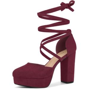 Allegra K Escarpins à Plateforme à Lacets pour Femmes(Bourgogne)