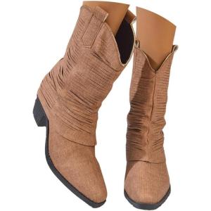 ENEN Santiag Femme Hiver Bottes Bottes Cowboy Femme Gros Mollet Country Mode Ankle Hiver de Trekking Plein Air Décontractée De La Mode Western Chaussures Mode Classique, 36-43(Kaki)