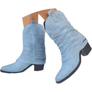 ENEN Santiag Femme Hiver Bottes Bottes Cowboy Femme Gros Mollet Country Mode Ankle Hiver de Trekking Plein Air Décontractée De La Mode Western Chaussures Mode Classique, 36-43(Bleu)