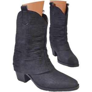ENEN Santiag Femme Hiver Bottes Bottes Cowboy Femme Gros Mollet Country Mode Ankle Hiver de Trekking Plein Air Décontractée De La Mode Western Chaussures Mode Classique, 36-43(Noir)