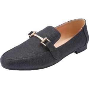 Feversole Women&rsquo;s Fashion Trim Deco Loafer Slippers,Pantoufles Trim Deco pour Femmes à la Mode(Noir Brillant)