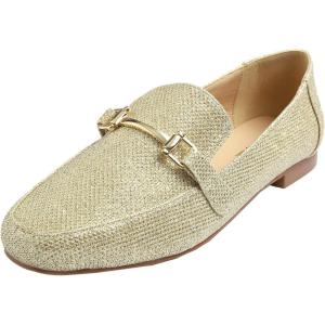 Feversole Women&rsquo;s Fashion Trim Deco Loafer Slippers,Pantoufles Trim Deco pour Femmes à la Mode(Or Clair Brillant)