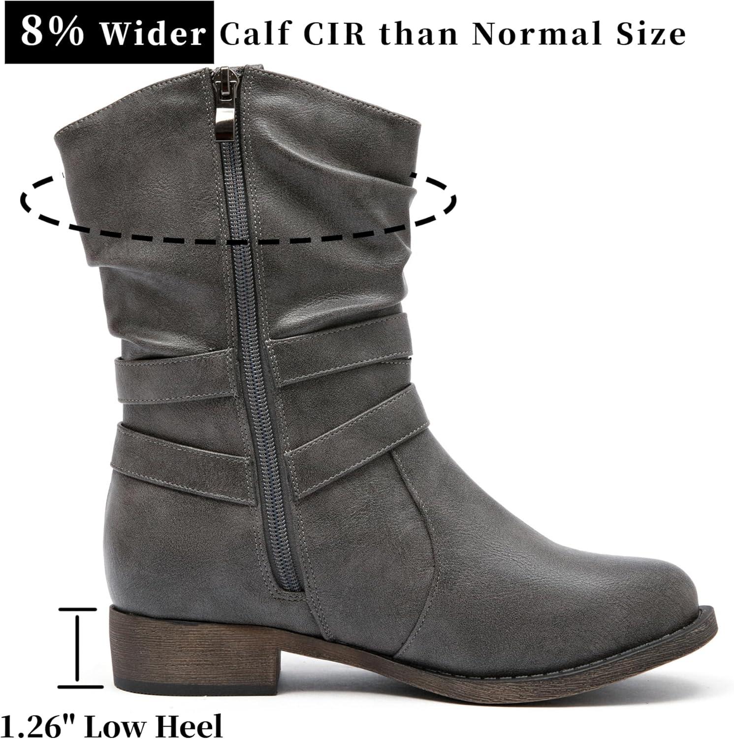 imageAtaiwee Bottes de cowboy mimollet pour femmes avec talon large bas fermeture clair latrale style moto bout rond classique bottes western tendance noirmarron foncgris2304002 Gris