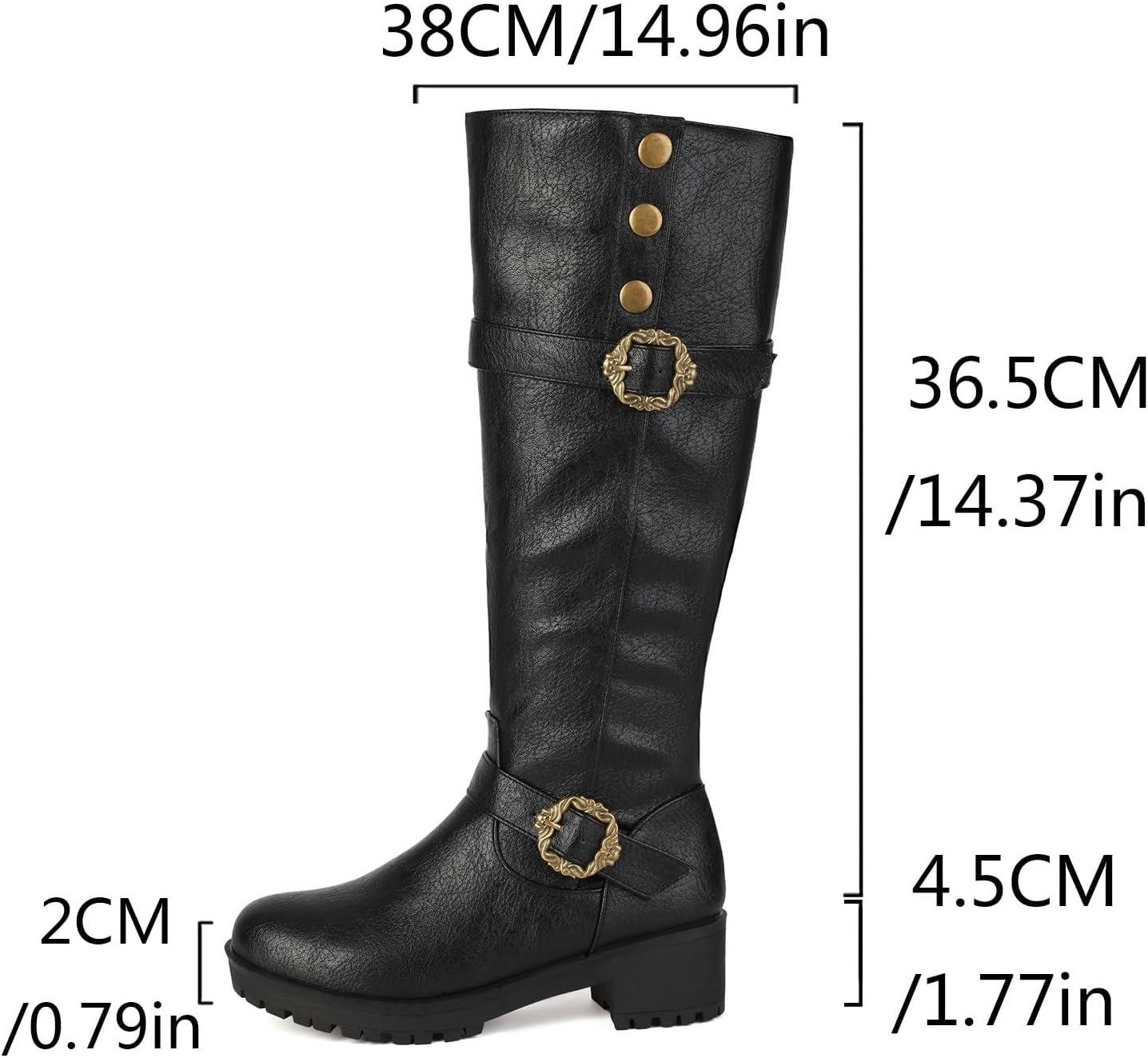 imageBottes Longues En Cuir PU Pour Femmes Bottes De Cowboy Western Bout Rond Vintage Avec Talon Bloc Et Fermeture clair Bottes De Chevalier Grande Taille Chaussures ConfortablesBeige