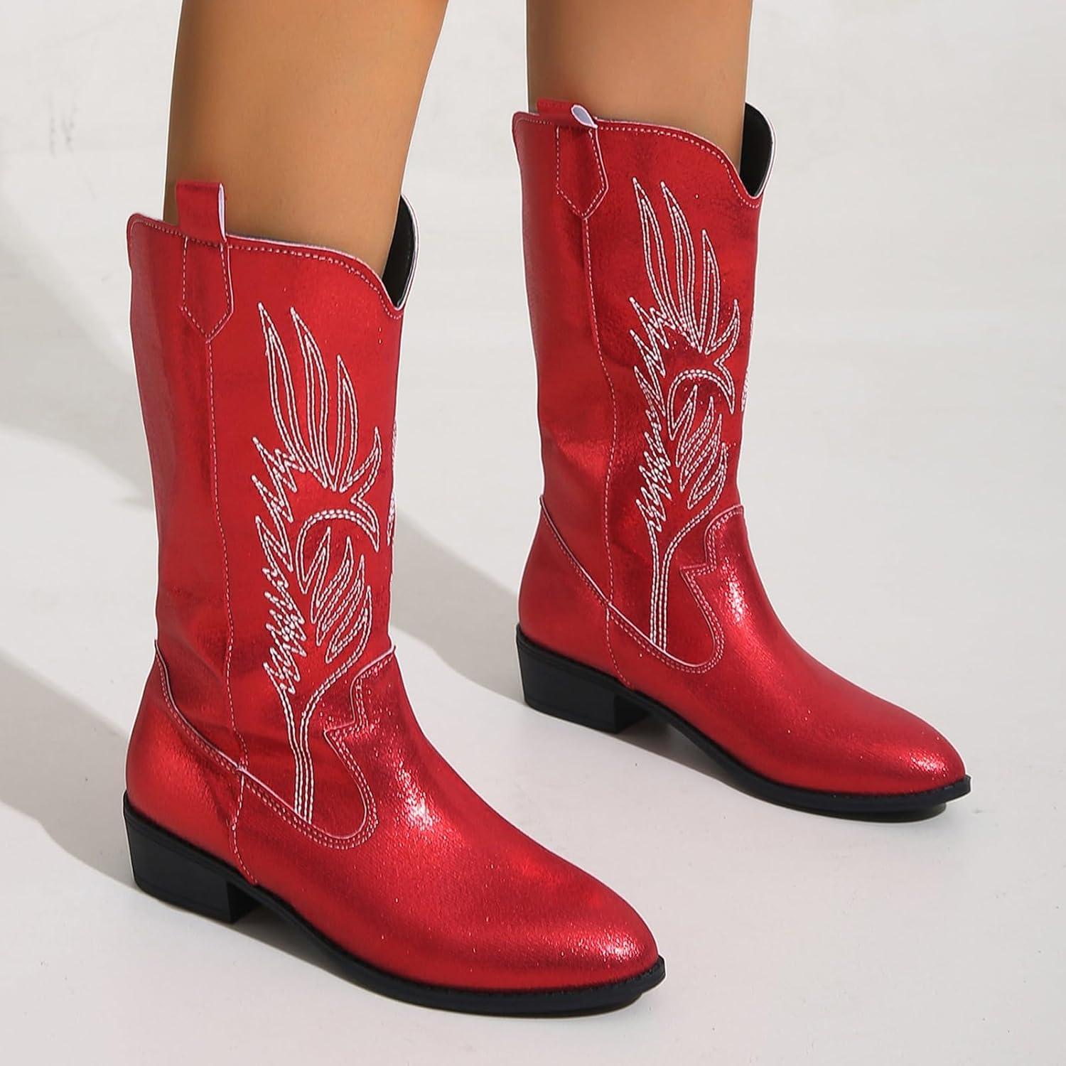 imageBottes de cowboy pour femme Noir Bottes de cowboy noires Confortables En daim Bottes dautomne Bottes de cowboy marron Bottes western Pour lextrieur NoirRouge