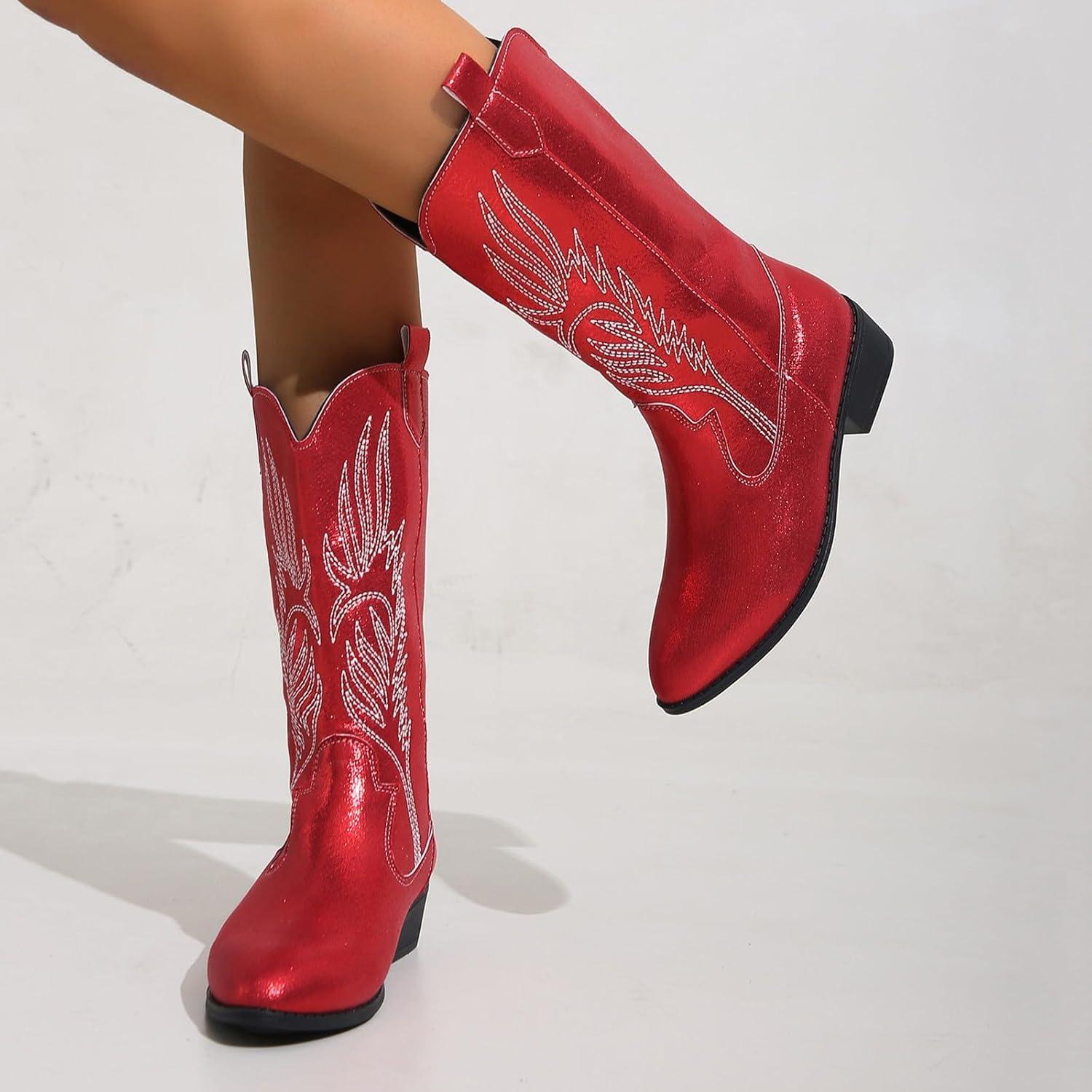 imageBottes de cowboy pour femme Noir Bottes de cowboy noires Confortables En daim Bottes dautomne Bottes de cowboy marron Bottes western Pour lextrieur NoirRouge