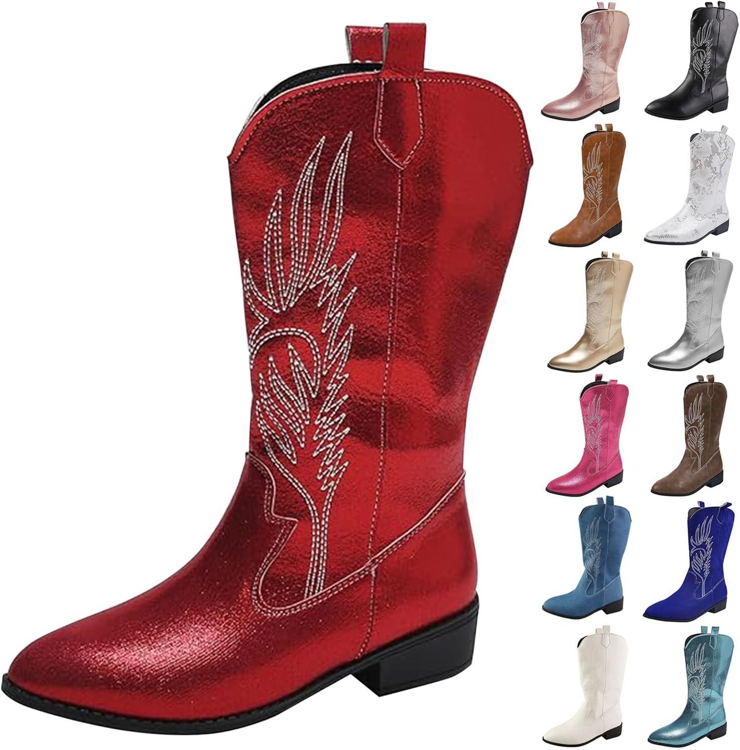 imageBottes de cowboy pour femme Noir Bottes de cowboy noires Confortables En daim Bottes dautomne Bottes de cowboy marron Bottes western Pour lextrieur NoirRouge