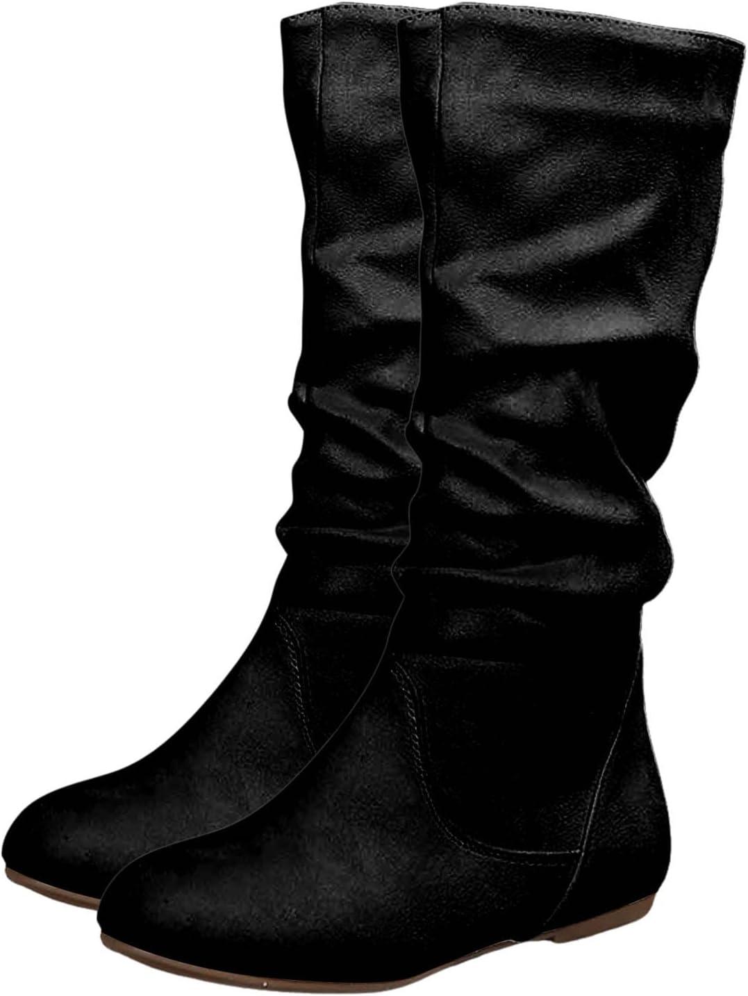 imageBottes pour femme Demitige plate avec fermeture clair Bout rond Bottes western en daim Bottes mihautes lgantes Bottes hautes pour femme Bottes dhiverNoir