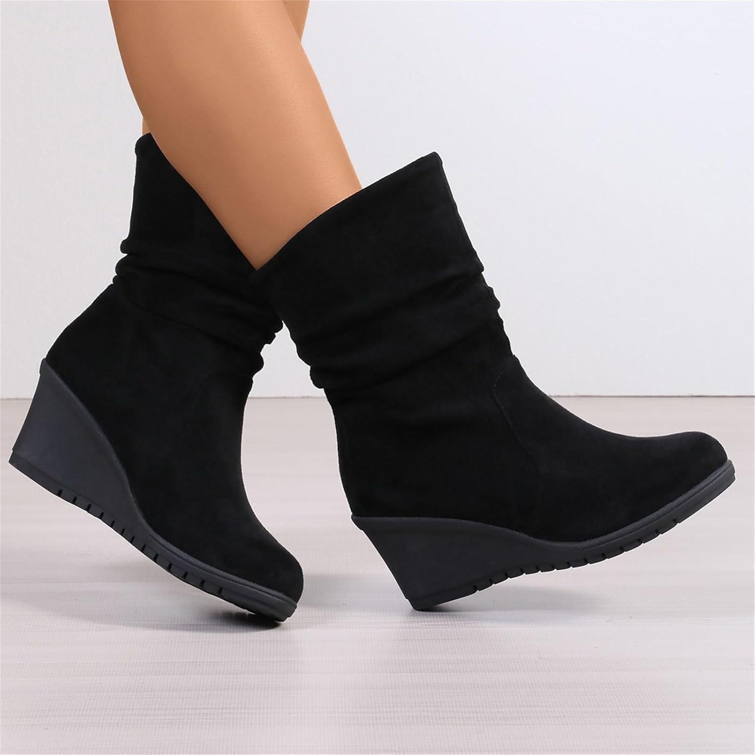 imageBottines pour femme avec talon compens Bottes western pour femme Avec semelle antidrapante Dcontract Bout pointu Talon bloc pais Bottes dhiver pour femme Bottes de pluie