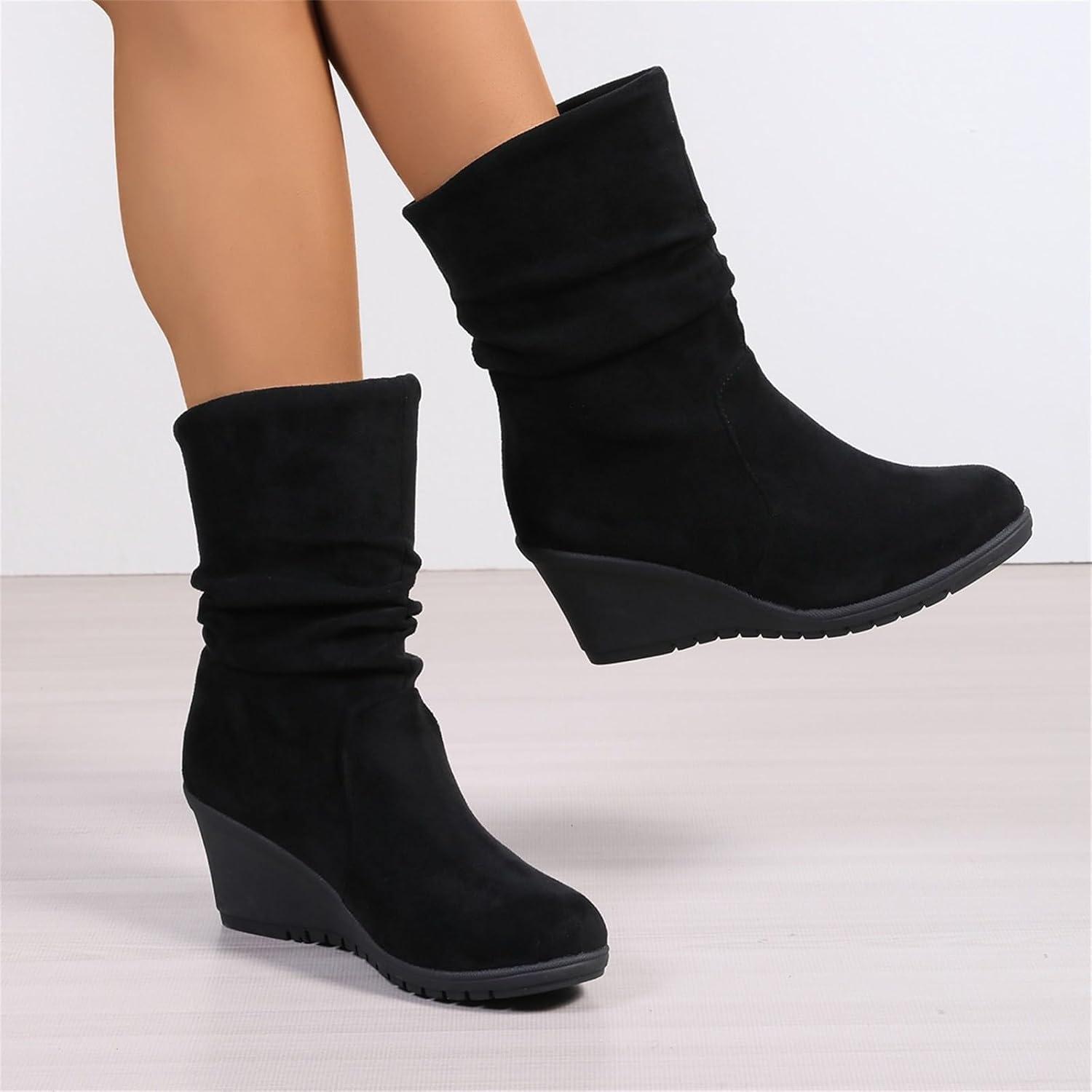imageBottines pour femme avec talon compens Bottes western pour femme Avec semelle antidrapante Dcontract Bout pointu Talon bloc pais Bottes dhiver pour femme Bottes de pluie