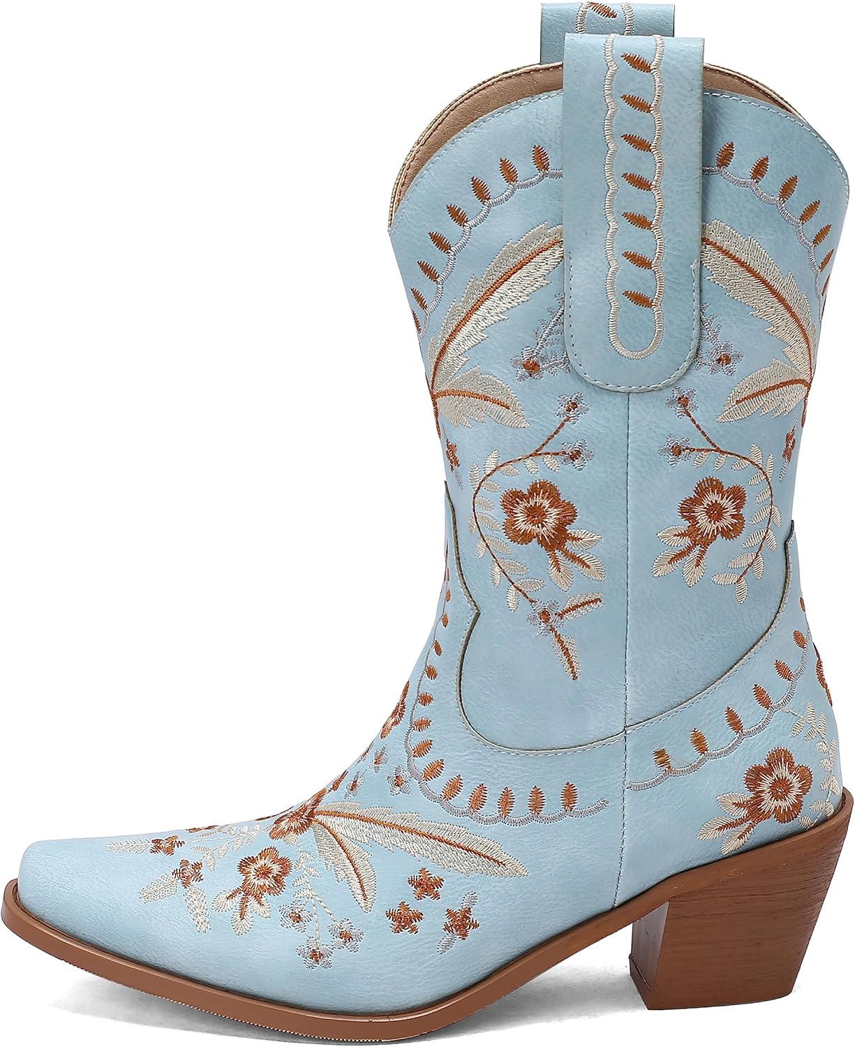 imageCarkuolary Donne Western Cowboy Lavoro Stivali with EmbroideredBleu 01