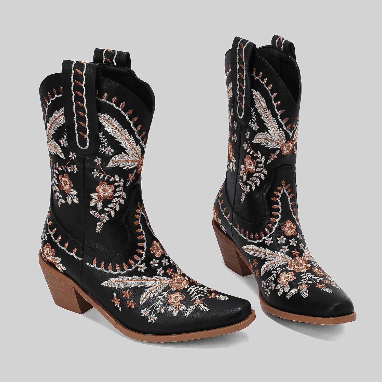imageCarkuolary Donne Western Cowboy Lavoro Stivali with EmbroideredNoir 01