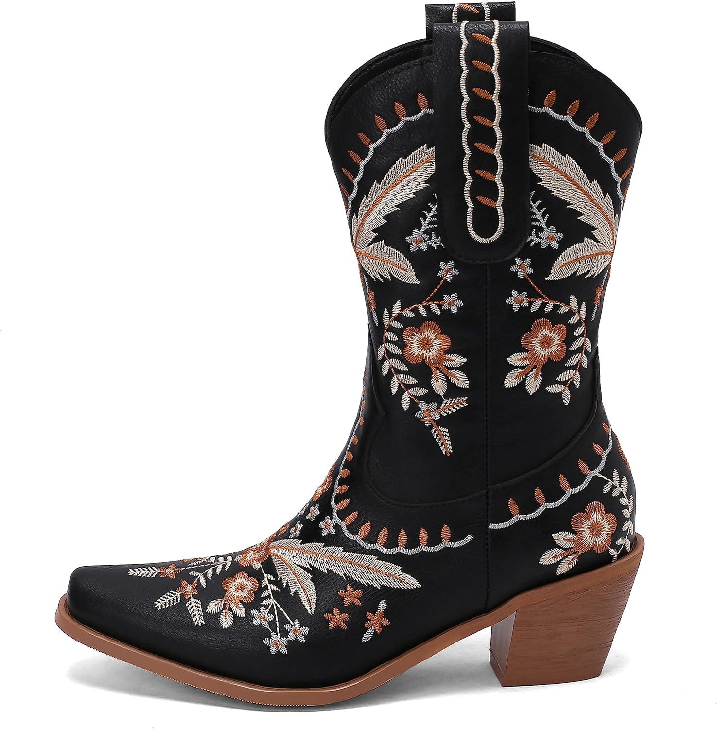 imageCarkuolary Donne Western Cowboy Lavoro Stivali with EmbroideredNoir 01