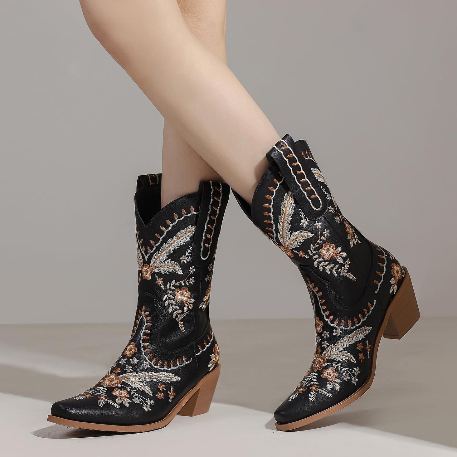 imageCarkuolary Donne Western Cowboy Lavoro Stivali with EmbroideredNoir 01