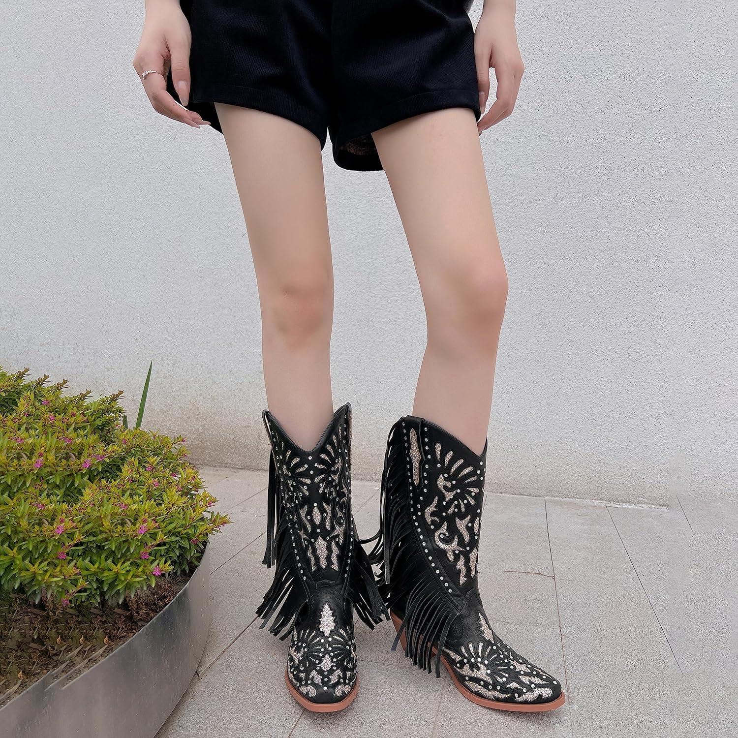imageCarkuolary Donne Western Cowboy Lavoro Stivali with EmbroideredNoir 02