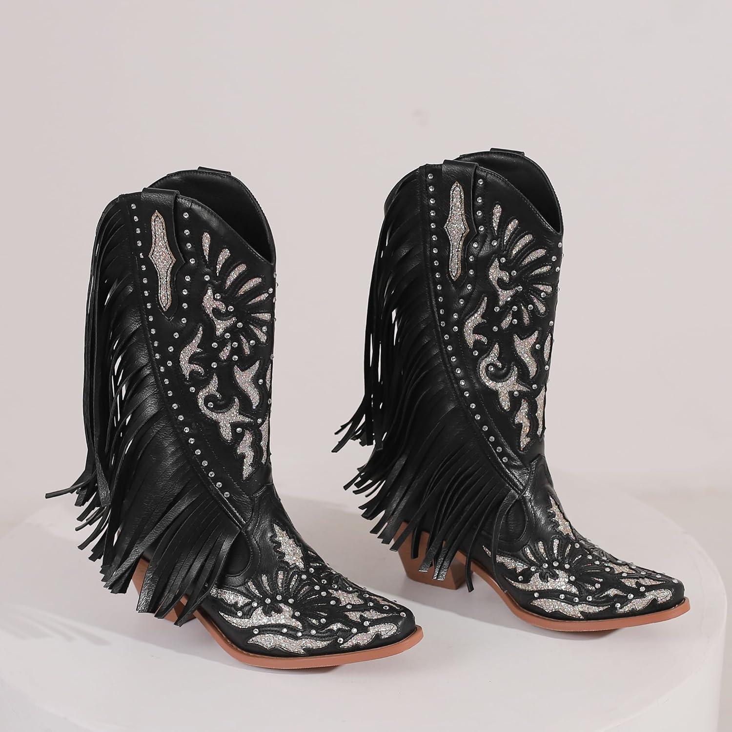 imageCarkuolary Donne Western Cowboy Lavoro Stivali with EmbroideredNoir 02