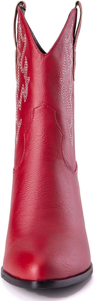imageCarkuolary Femmes Classique Basic Western Bottes de cowboy with Embroidered Bout PointuBig Rouge 01