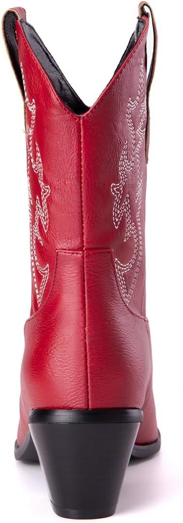 imageCarkuolary Femmes Classique Basic Western Bottes de cowboy with Embroidered Bout PointuBig Rouge 01