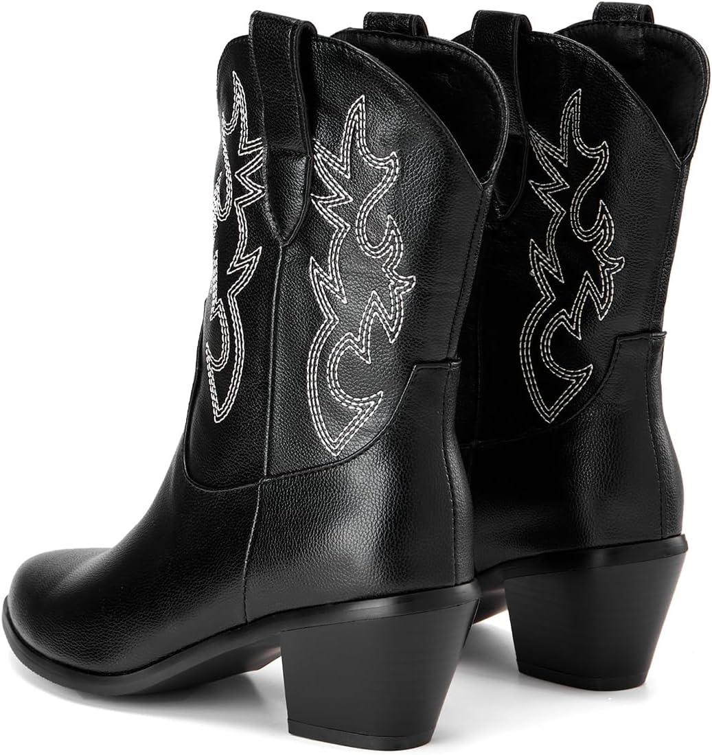 imageCarkuolary Femmes Classique Basic Western Bottes de cowboy with Embroidered Bout PointuNoir 01