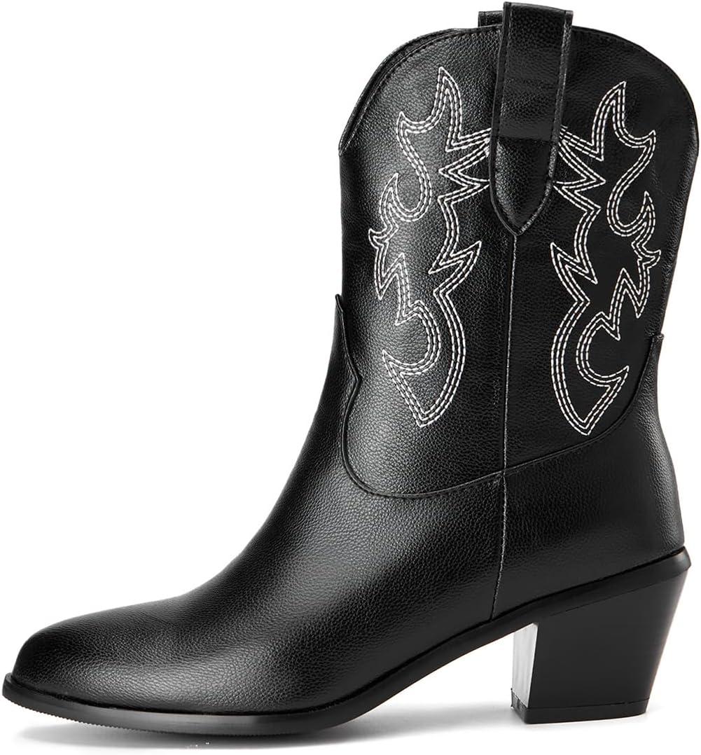 imageCarkuolary Femmes Classique Basic Western Bottes de cowboy with Embroidered Bout PointuNoir 01