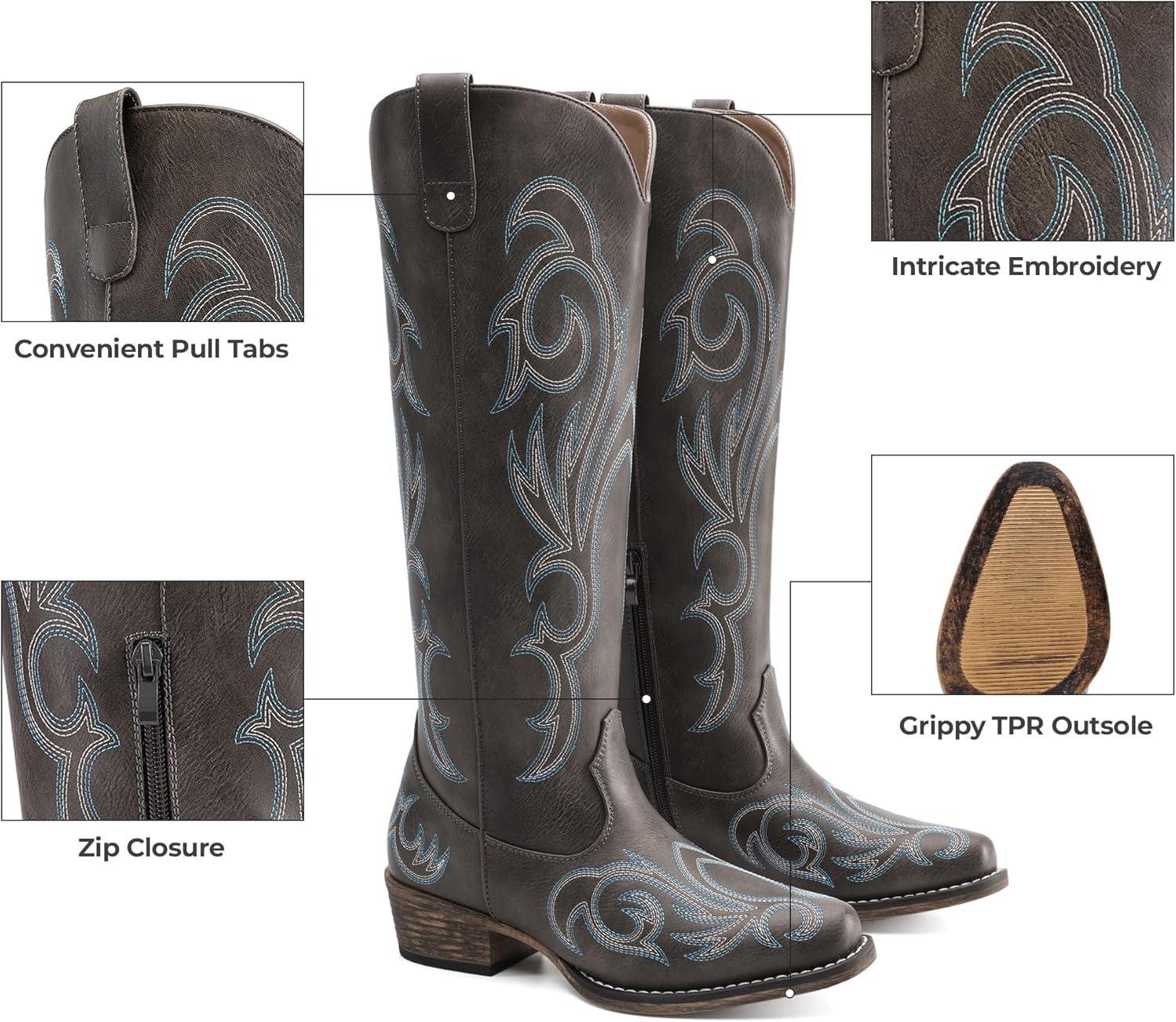 imageDREAM PAIRS Bottes Femme Style Western Cowgirl Confortables Bottes Cowboy Hautes Knee High avec Fermeture clair LatraleMarron Fonc