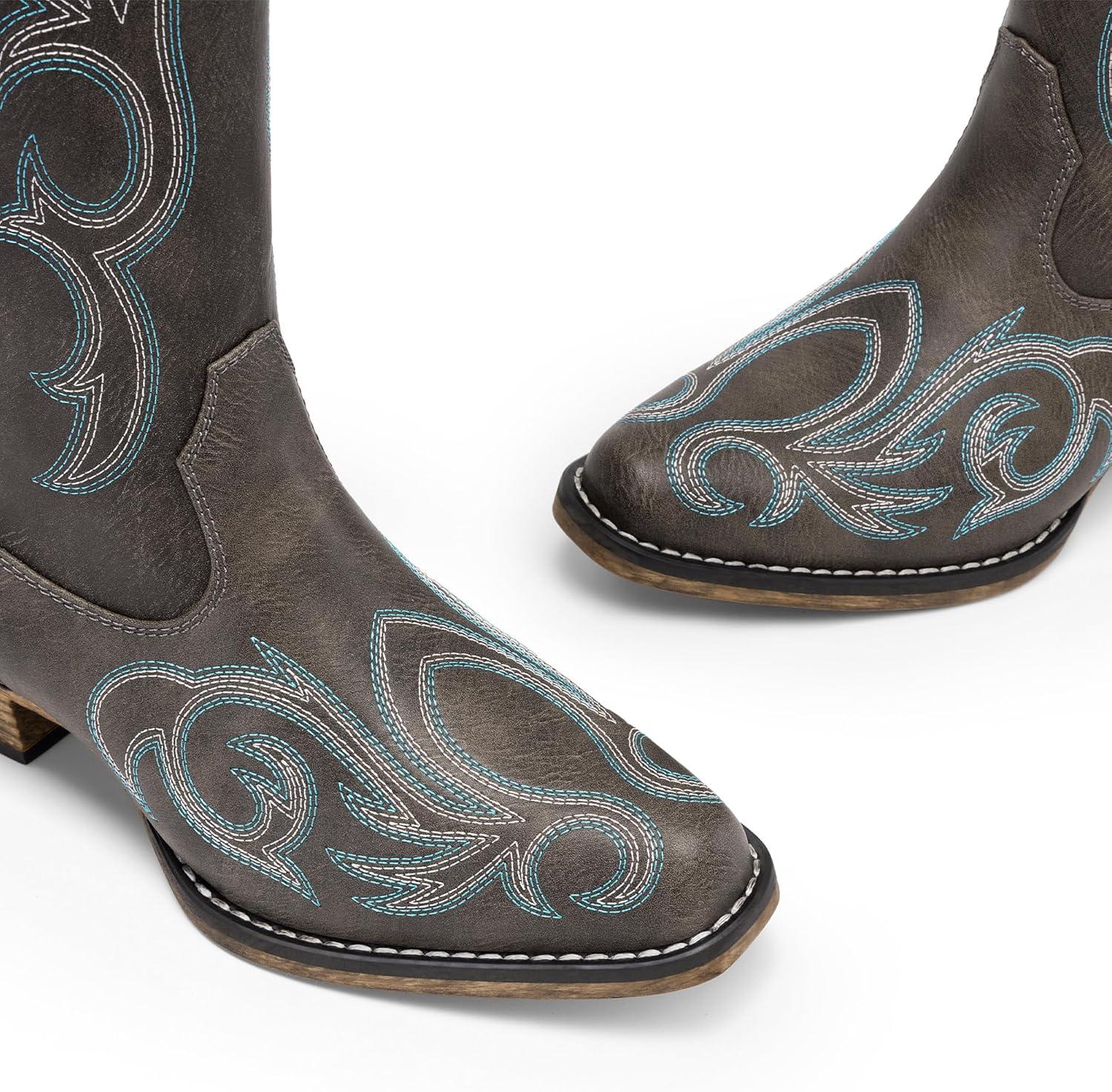 imageDREAM PAIRS Bottes Femme Style Western Cowgirl Confortables Bottes Cowboy Hautes Knee High avec Fermeture clair LatraleMarron Fonc